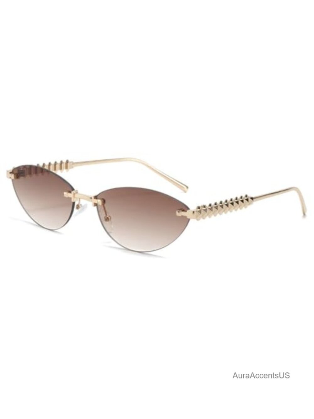 Rimless Cat Eye Metal Sunglasses UV400 Protection Oval Retro Eyewear